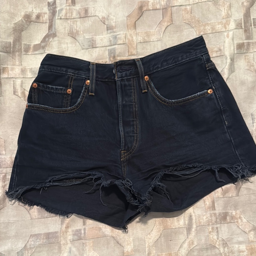 Levi's Dark Wash Jean Shorts Distressed High-Waisted